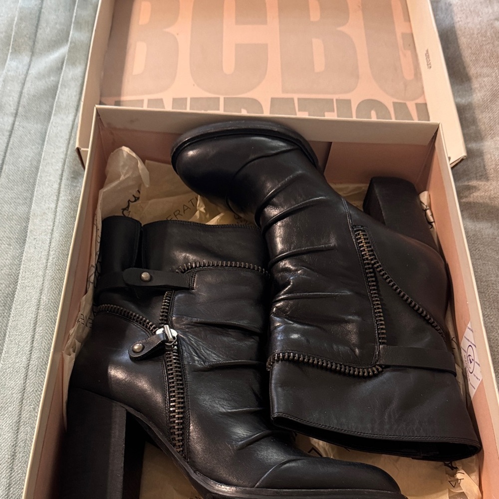 BCBGeneration Black Heeled Boots with Zipper Detail
